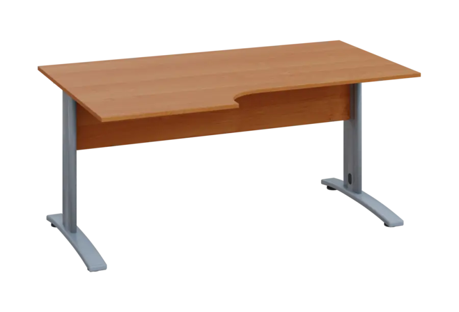 ERK 18 - 166 stůl kancelářský, rohový, levý, kovová podnož stříbrná, deska 18 mm, široký 1600 mm, olše jantar